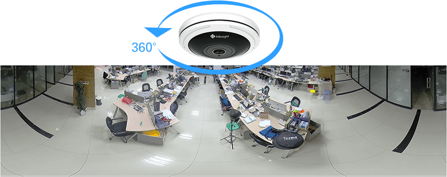 Dewarped image of Milesight 12MP H.265+ Fisheye Network Camera to show 360° panoramic view.