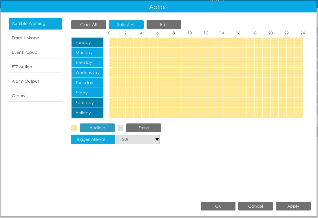 action setting interface