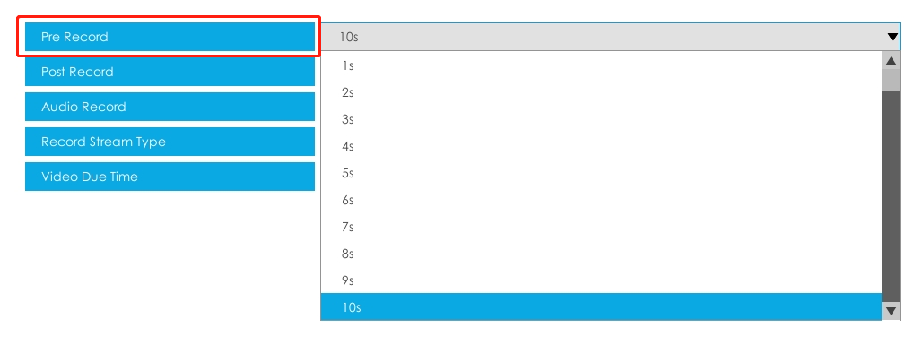 Record Settings interface