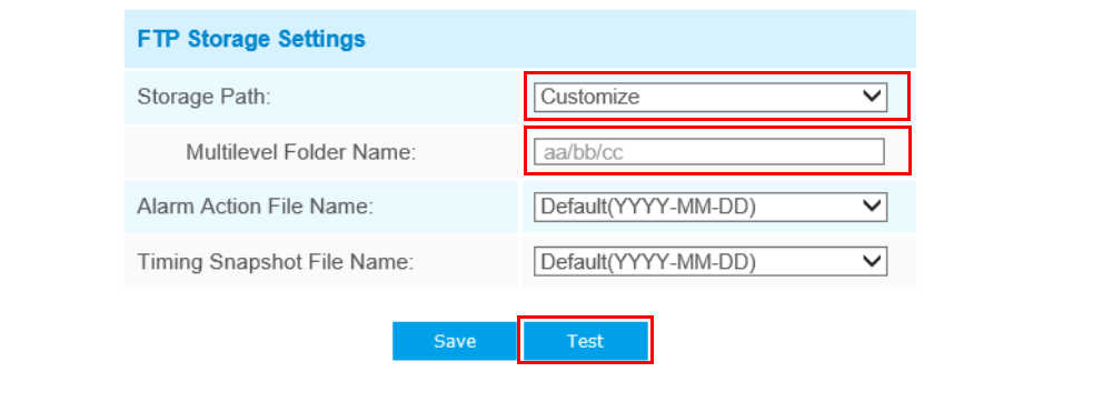 FTP settings on camera