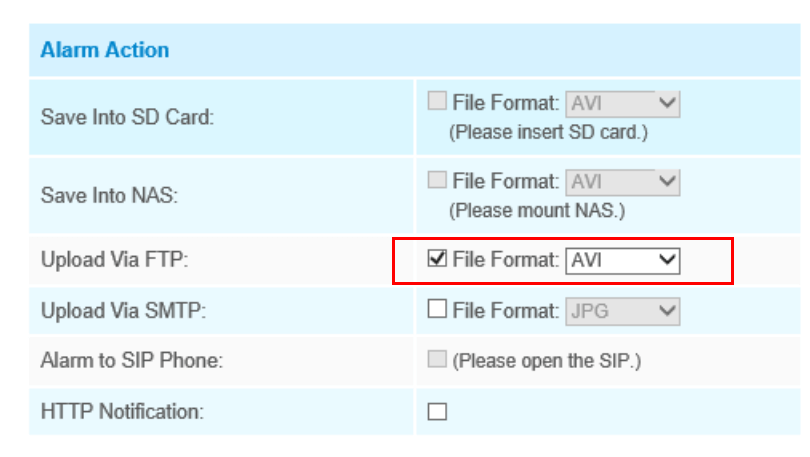 FTP Application in Alarm