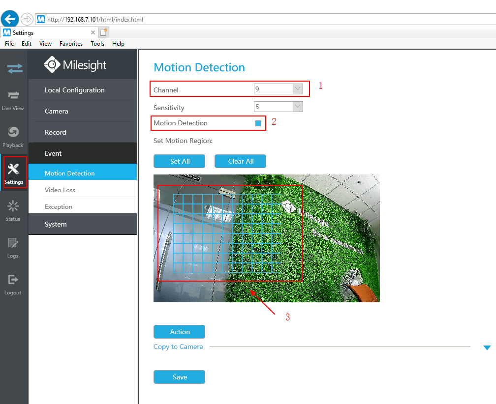 Enable motion detection via NVR