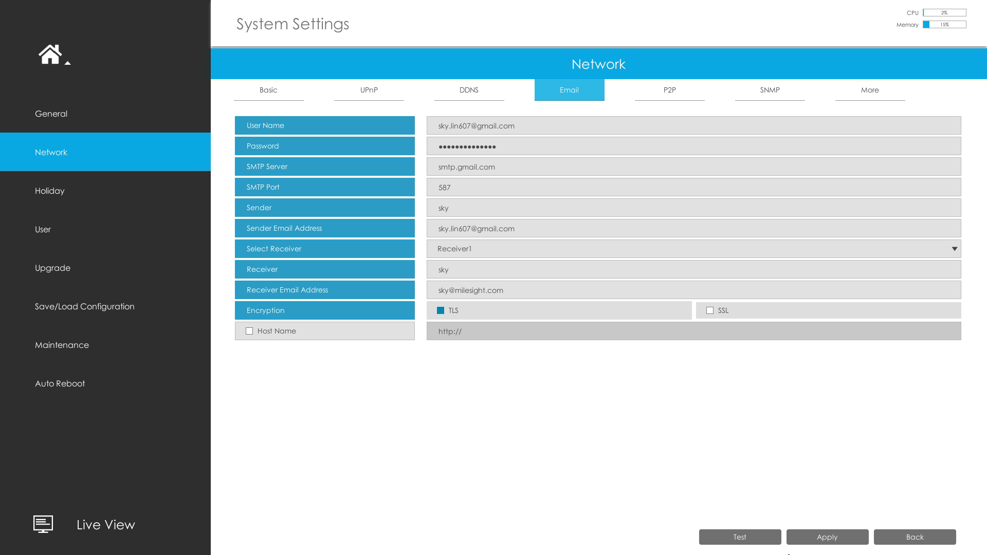 Email settings on NVR