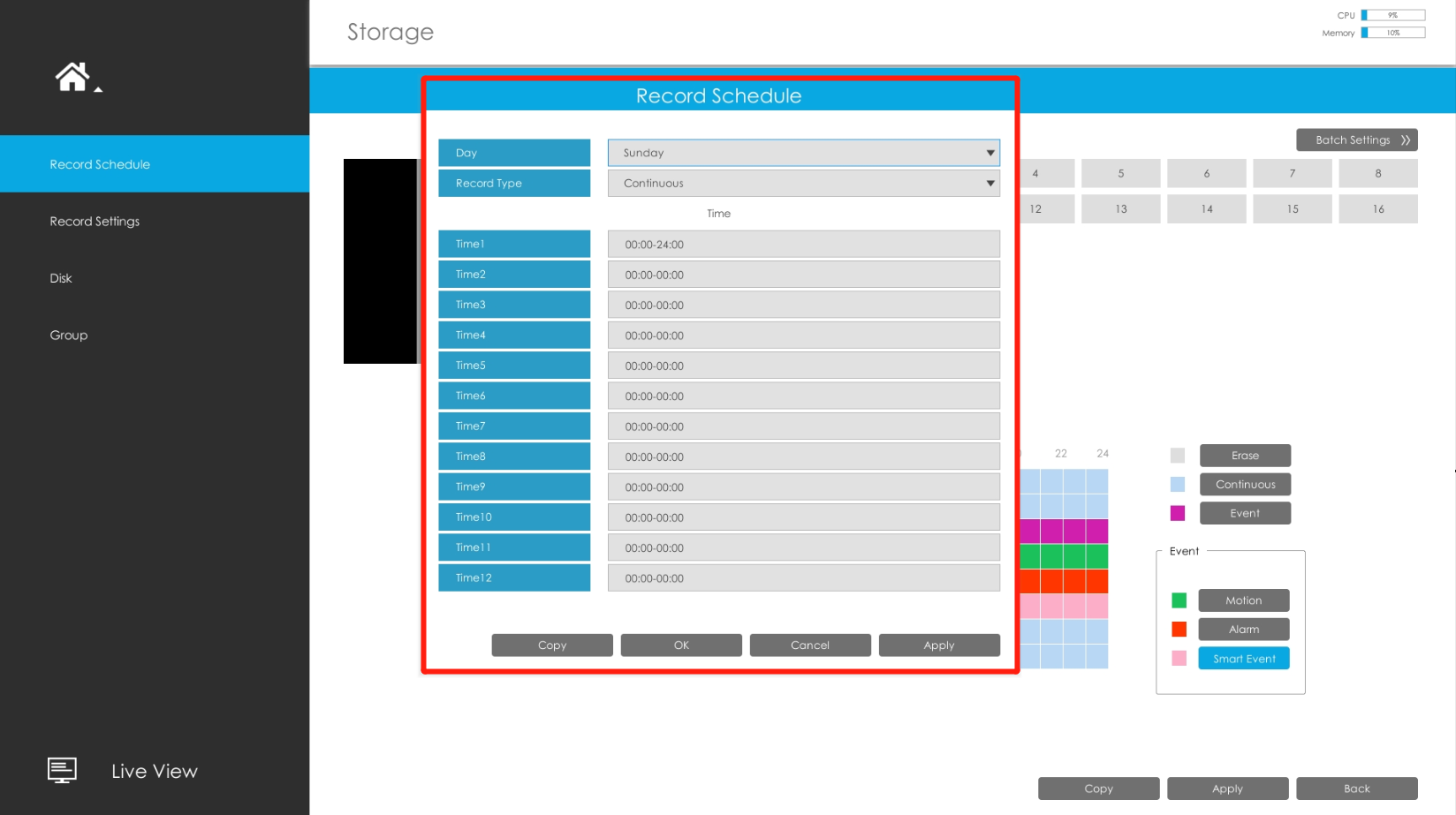 Event Record Settings