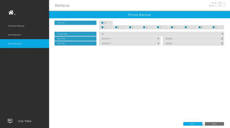 Picture Backup in Retrieve interface