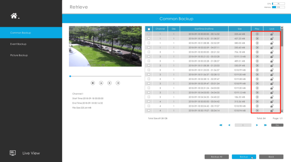 Common Backup in Retrieve interface